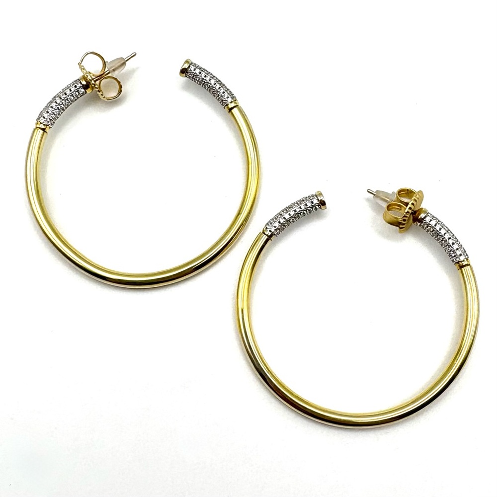 New Freida Rothman “Miss Modern” 14k Gold & Sterling Silver Sleek Hoop Earrings